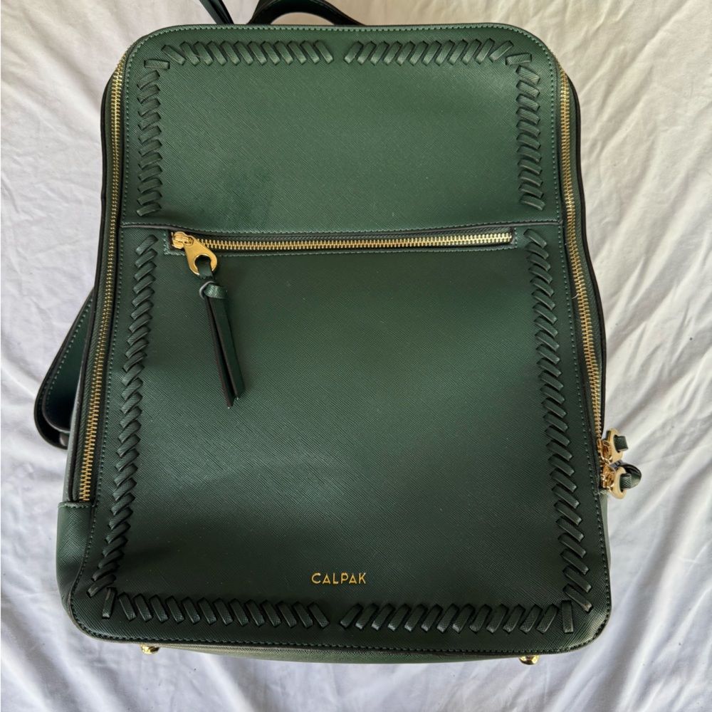 Calpak Dark Green Leather Backpack with Gold Hardware
